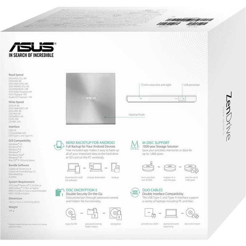 ASUS ZenDrive U9M Серебристый