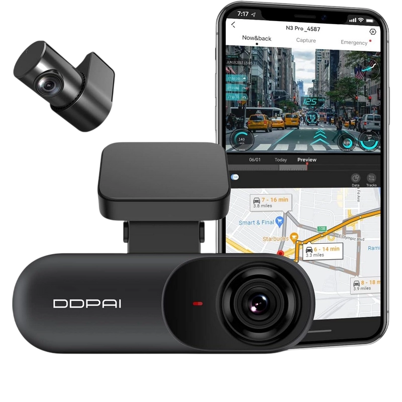 Комплект видеорегистраторов передней и задней панели автомобиля DDPAI N3 Pro GPS + Rear Cam RC1 Черный