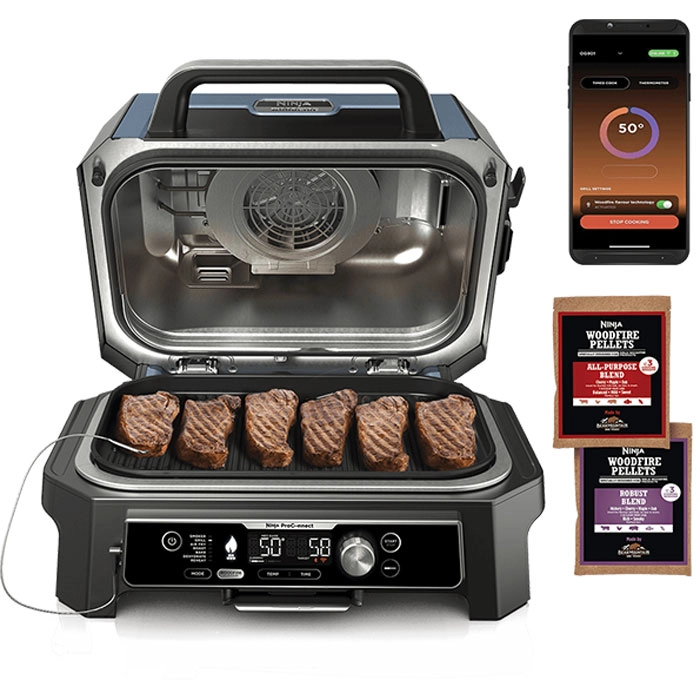 Grătar electric Ninja Woodfire Pro Connect XL Albastru | Negru