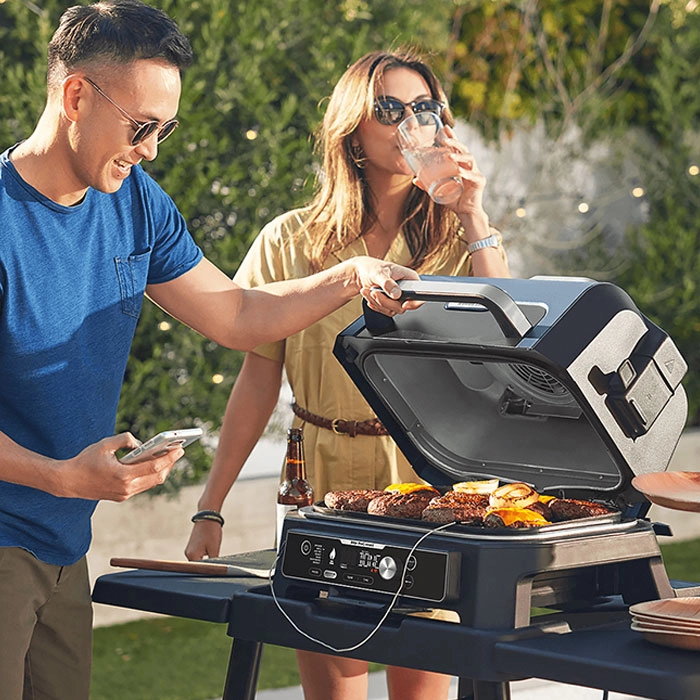 Grătar electric Ninja Woodfire Pro Connect XL Albastru | Negru
