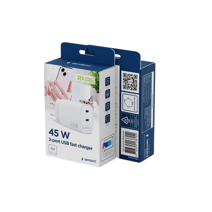 Încărcător Gembird TA-UC-2C-PD45-01-W Alb