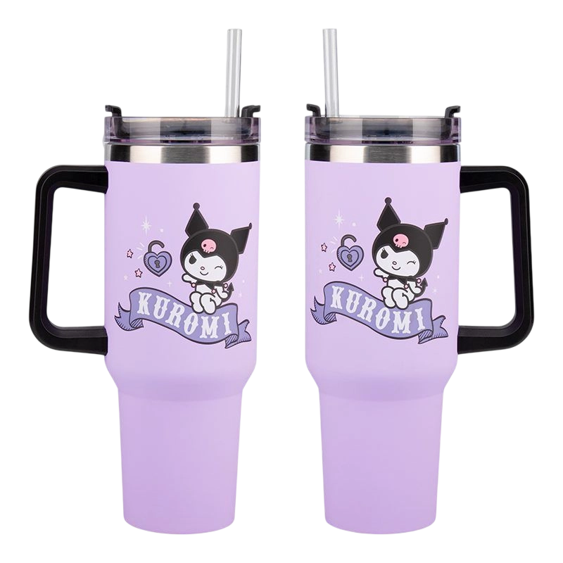 Cană termos Paladone Kuromi Insulated Cup and Straw Violet