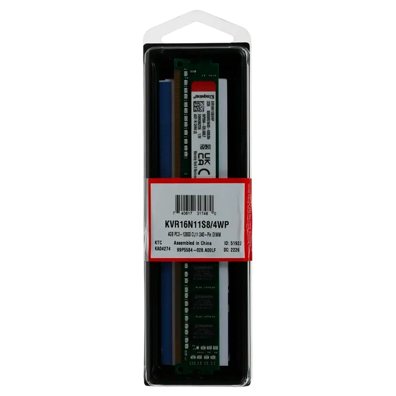 Memorie RAM Kingston KVR16N11S8/4WP ValueRAM 4GB Verde