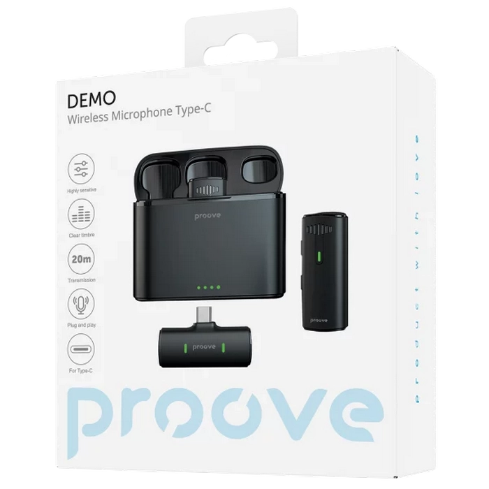 Портативный записывающий микрофон Proove Demo Type-C Беспроводной Черный