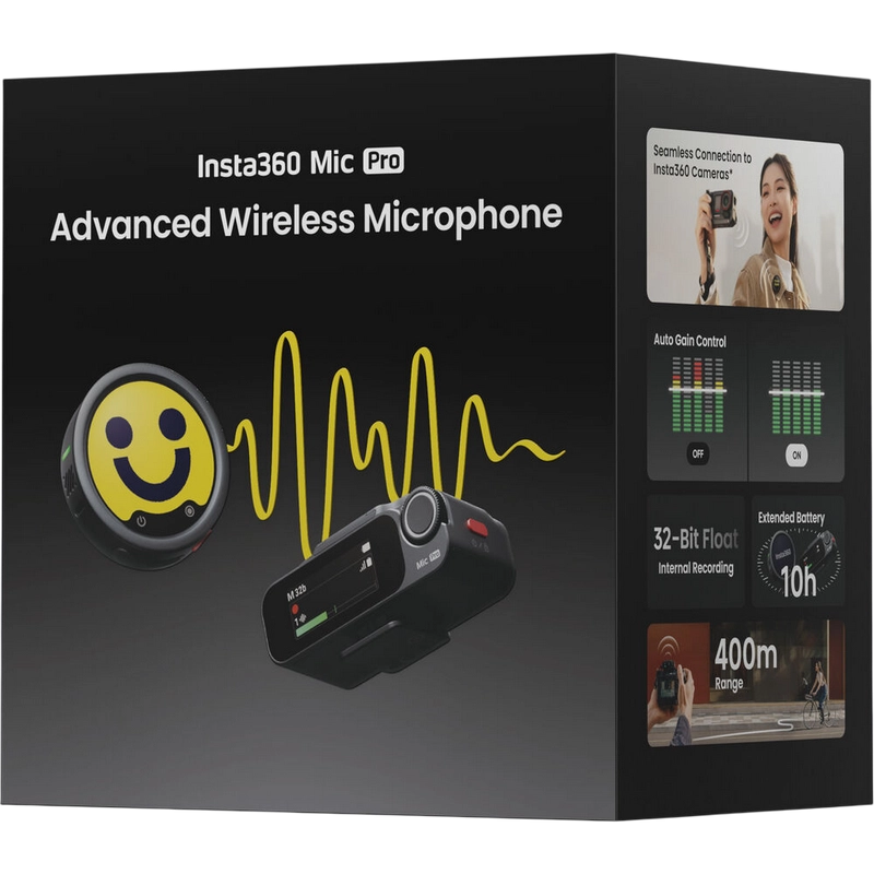 Портативный записывающий микрофон Insta360 Mic Pro (1 TX + 1 RX) Беспроводной Черный