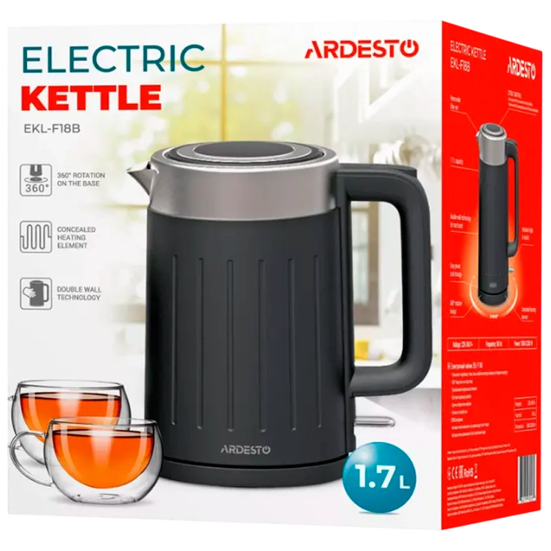 Электрочайник Ardesto EKL-F18B Зеркально-чёрный