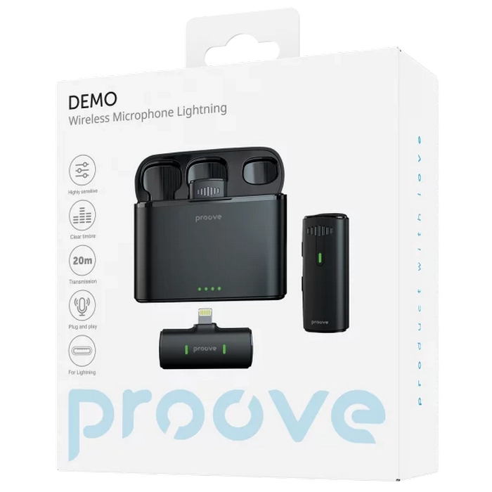 Microfon portabil pentru înregistrare vocală Proove Demo Lightning Fără fir Negru