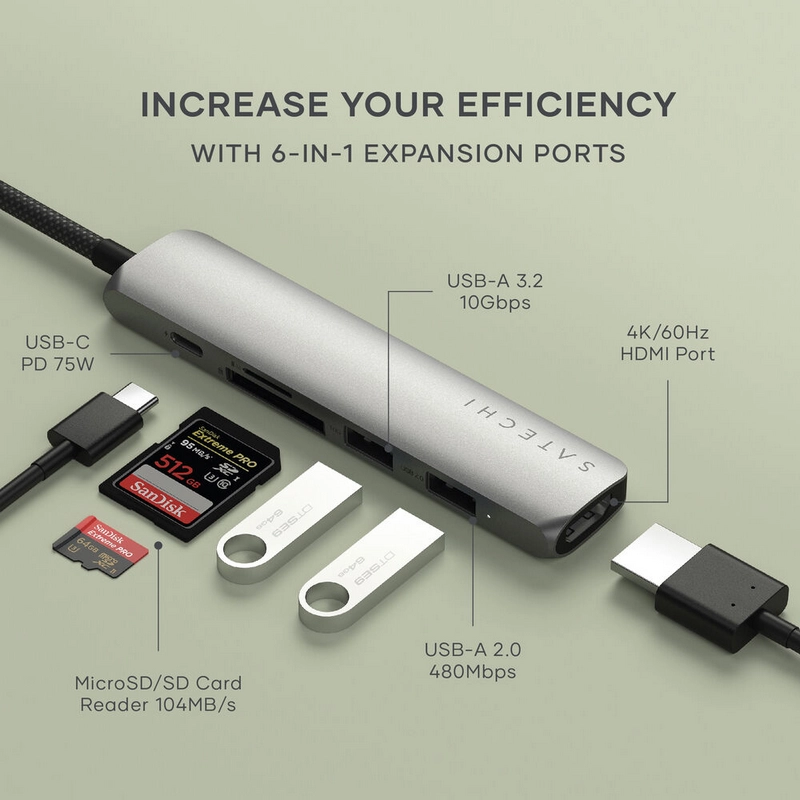 Stație Docking Satechi Slim USB-C Gri