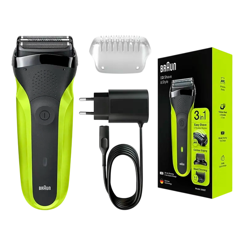 Электробритва мужская Braun 300BT Чёрный | Зелёный