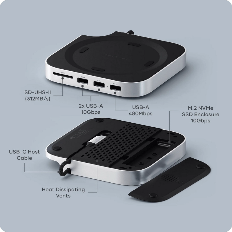 Adaptor Hub Satechi Mac Mini M4 Stand & Hub Argintiu