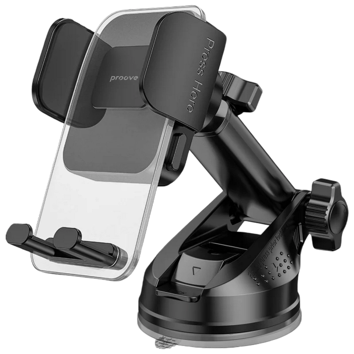Автомобильный держатель Proove Crystal Clamp Plus Suction Type Car Mount Черный Присоска | Пластик-АБС, Силикон