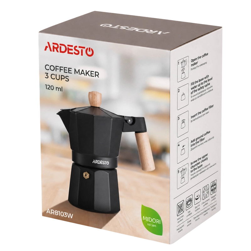 Cafetieră gheizer Ardesto AR8103W Midori Negru