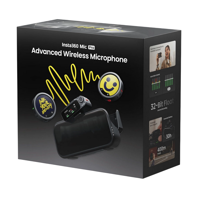 Портативный записывающий микрофон Insta360 Mic Pro (2 TX + 1 RX) Беспроводной Черный