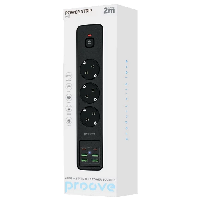 Prelungitor electric Proove Power Strip P-03 Negru
