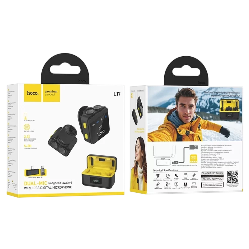 Портативный записывающий микрофон Hoco L17 Беспроводной Черный