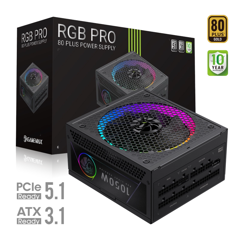 Блок питания для компьютеров Gamemax RGB-1050G PRO ATX Черный