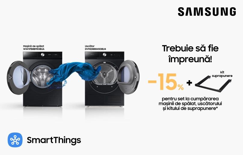 Achiziționați un set de mașină de spălat și uscător Samsung cu avantaje speciale
