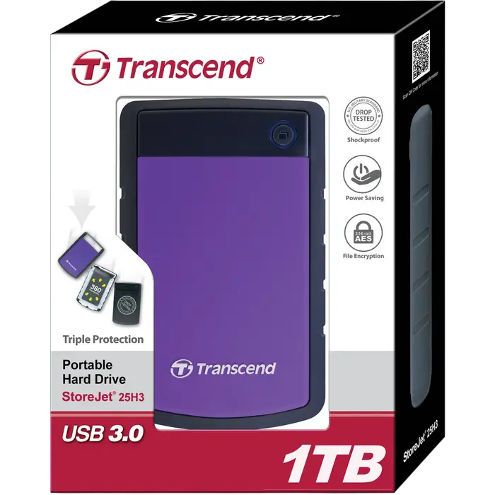 Внешний портативный жесткий диск Transcend StoreJet 25H3P 1 ТБ Серый/Фиолетовый
