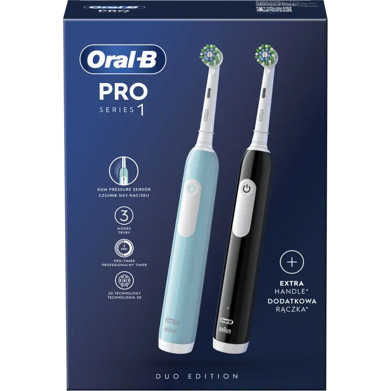 Periuță de dinți electrică Pentru adulți Braun Oral-B Pro 1 Duo Negru | Albastru deschis