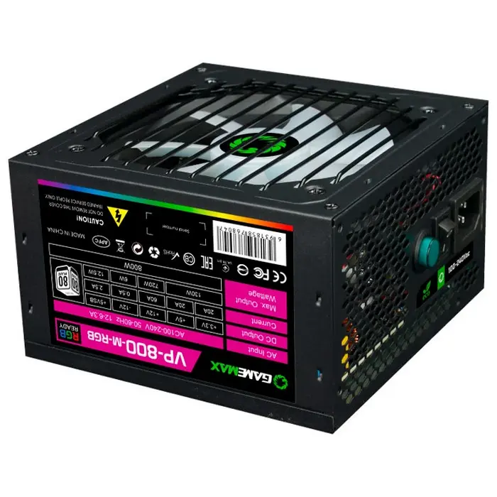 Tip Блок питания для компьютеров Gamemax VP-800-RGB ATX Черный