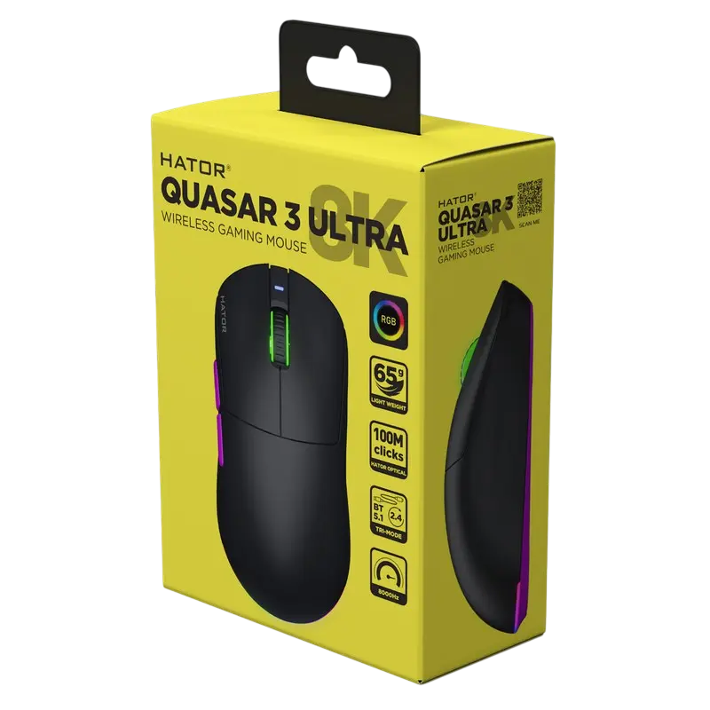 Игровая мышь HATOR Quasar 3 Ultra 8K Проводное,Беспроводное Чёрный