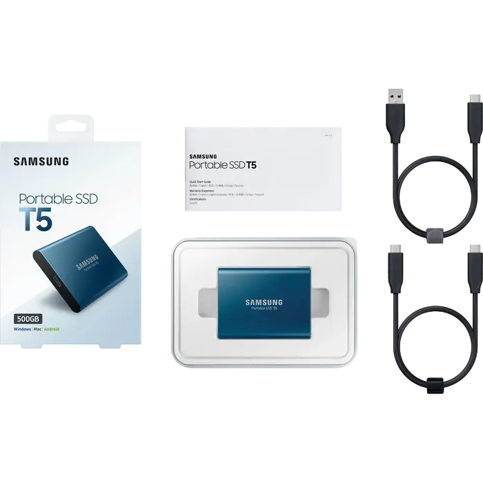 Внешний портативный SSD накопитель Samsung T5 500 ГБ Синий