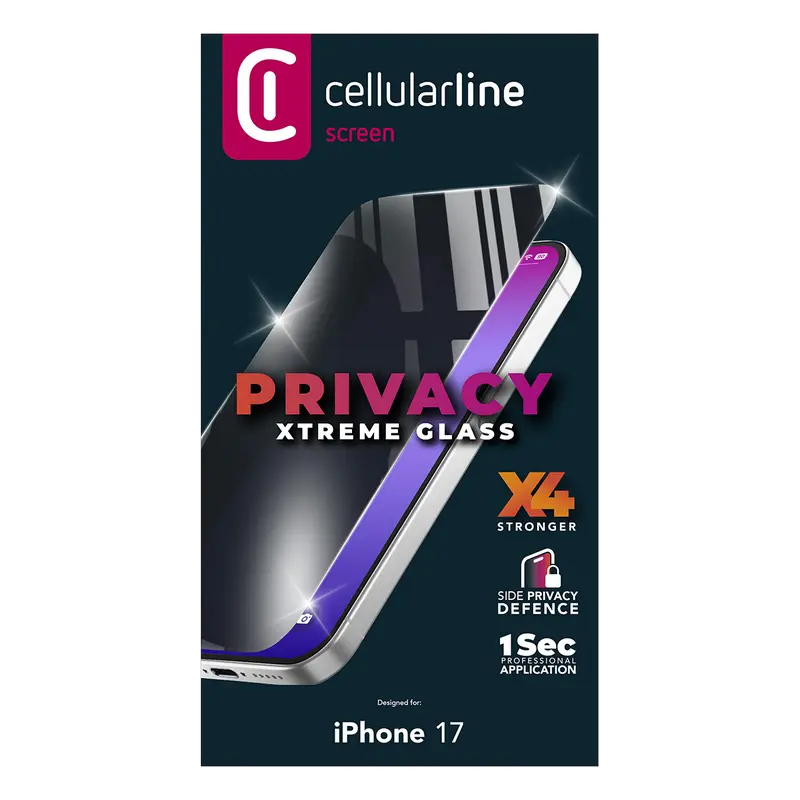 Защитное стекло Cellularline Apple iPhone 17 Tempered Glass Privacy Tempered Glass Черный