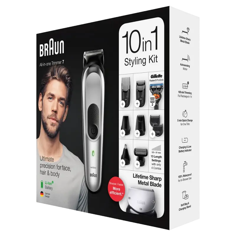 Мужской Триммер Braun MGK7220 10in1 Серебристый | Черный