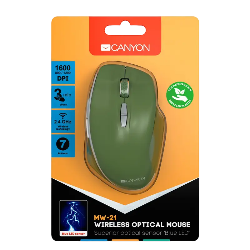 Беcпроводная мышь Canyon MW-21 Беспроводное Зелёный