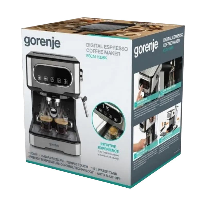 Кофеварка рожковая Gorenje ESCM15DBK Серебристый