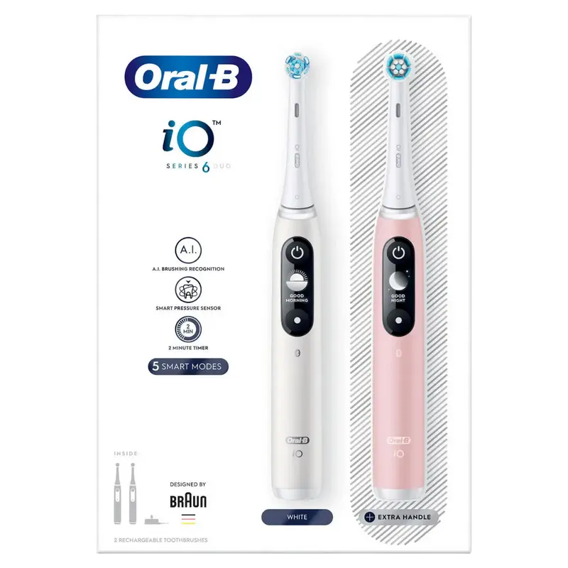 Periuță de dinți electrică Pentru adulți Braun Oral-B iO 6 Duo Alb | Roz