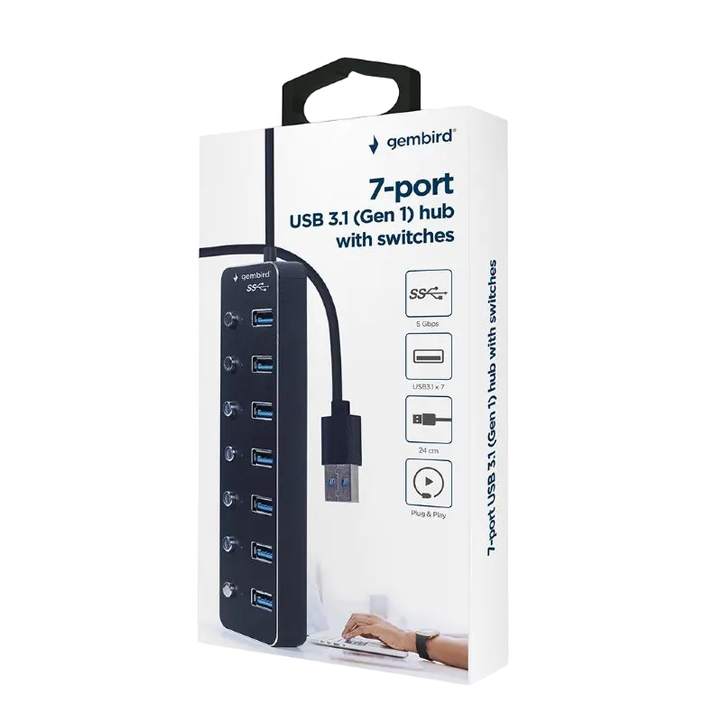 USB-концентратор Gembird UHB-U3P7P-01 Черный