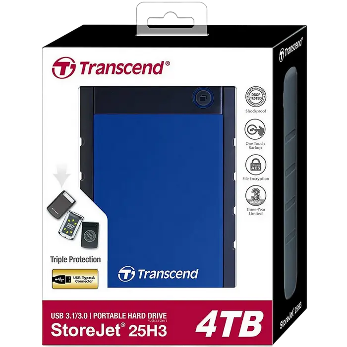 Внешний портативный жесткий диск Transcend StoreJet 25H3B 4 ТБ Морской Синий