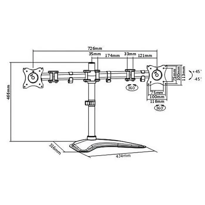 Suport birou pentru monitoare ITech MBS-12M Negru