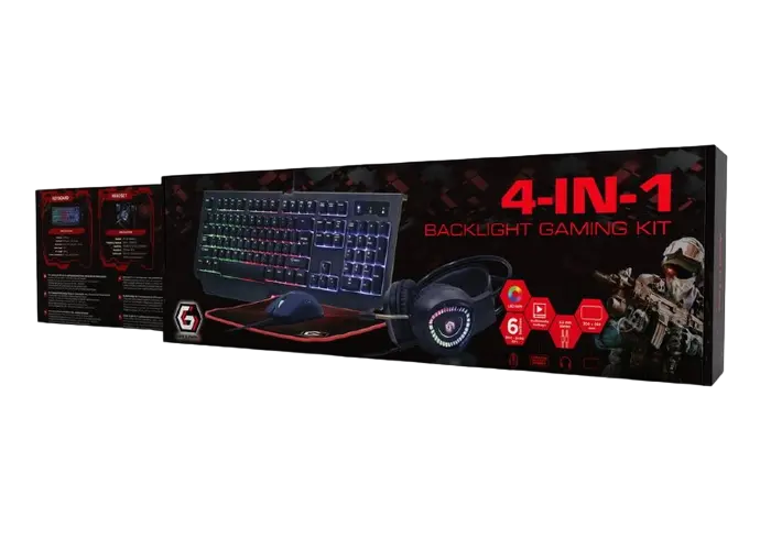 Set Tastatură + Mouse + Mouse Pad + Căști Gembird GGS-UMGL4-01-RU Membrană Negru