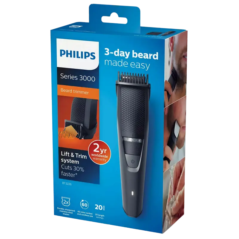 Мужской Триммер Philips Beardtrimmer Series 3000 Чёрный