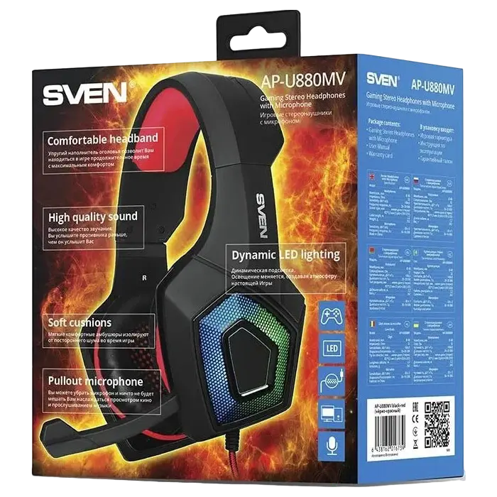 Căști SVEN AP-U880MV Negru/Roșu