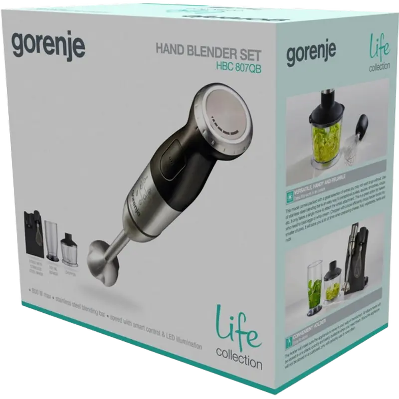 Погружной блендер Gorenje HBC 807QB Черный Серебристый