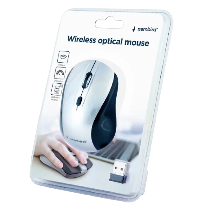 Беcпроводная мышь Gembird MUSW-4B-02-BS Беспроводное Черный/Серебристый