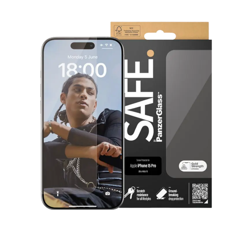 Sticlă de protecție PanzerGlass Apple iPhone 15 Pro Tempered Glass UWF SAFE. Transparent