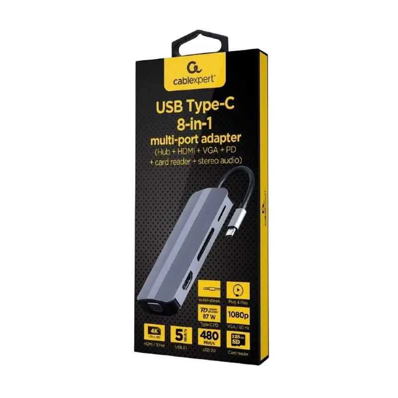 Док-станция Gembird A-CM-COMBO8-02 Серебристый