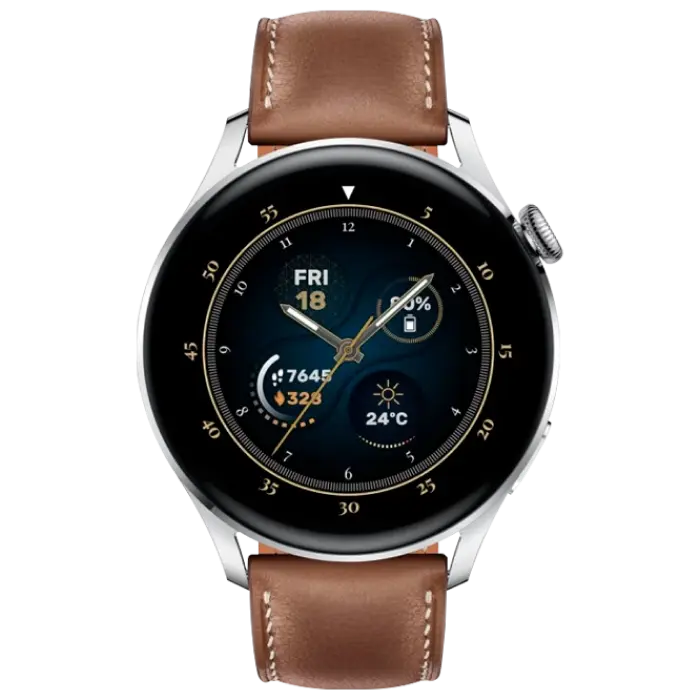 Умные часы Huawei WATCH 3 Корпус Stainless Steel с Коричневым кожаным ремешком