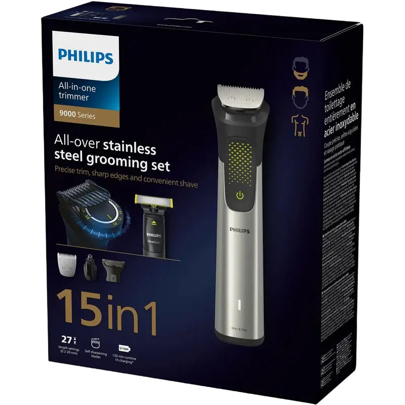 Мужской Триммер Philips Series 9000 Чёрный | Серебристый