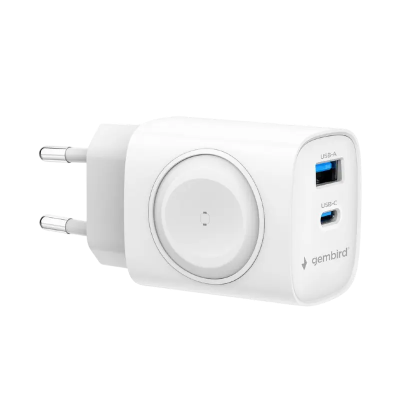 Încărcător Gembird 2-port + Wireless Charging Apple Watch Alb