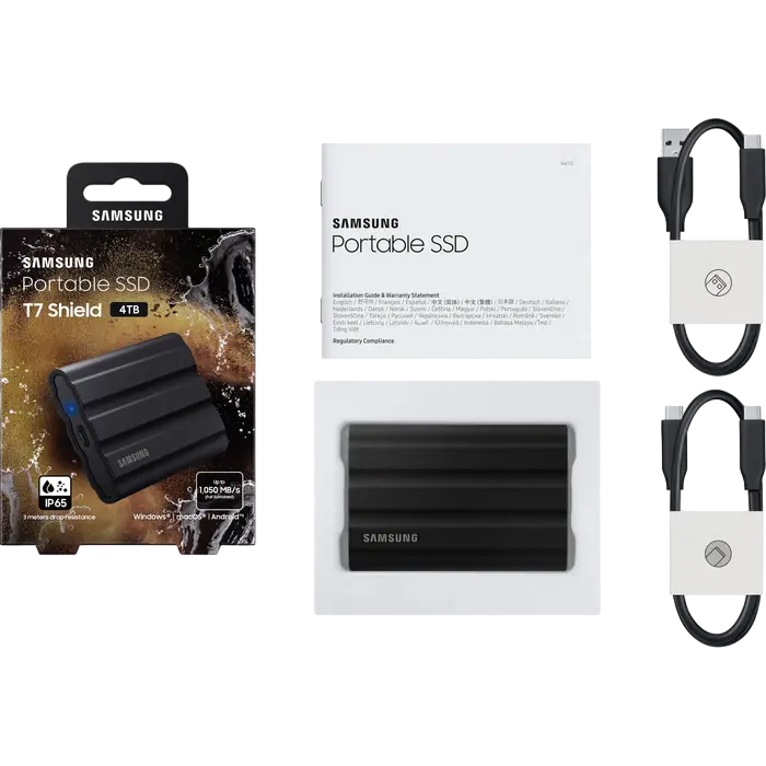 Внешний портативный SSD накопитель Samsung T7 Shield 4 ТБ Чёрный
