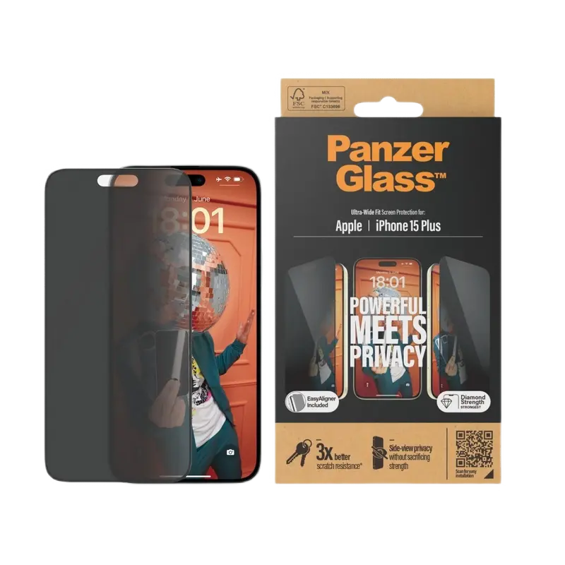 Защитное стекло PanzerGlass Apple iPhone15 Plus UWF Privacy wA UWF Прозрачный