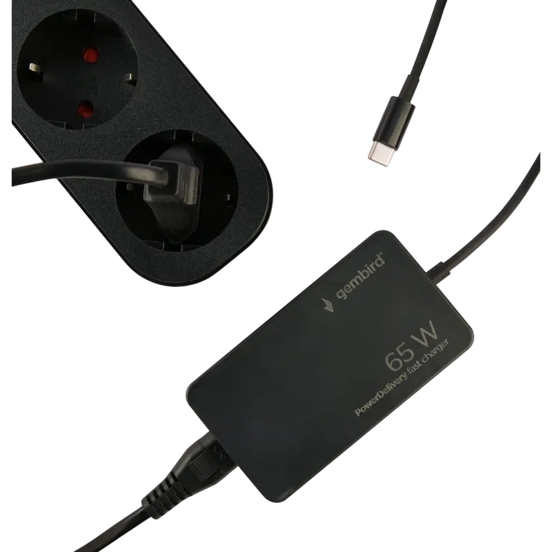 Универсальный адаптер питания Gembird PowerDelivery GaN NPA-AC-PDQC65-01 Черный