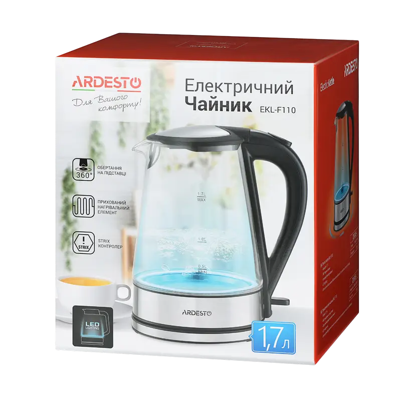 Электрочайник Ardesto EKL-F110 Нержавеющая Сталь | Черный