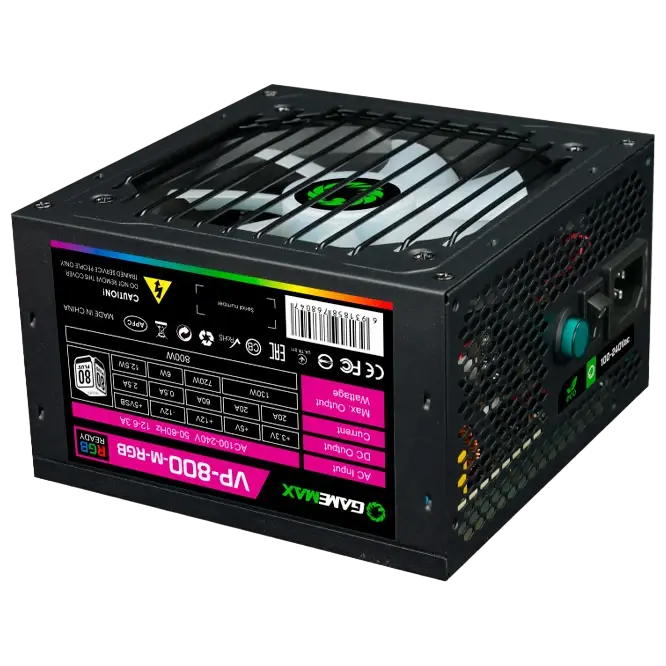Tip Блок питания для компьютеров Gamemax VP-800-RGB-M ATX Черный