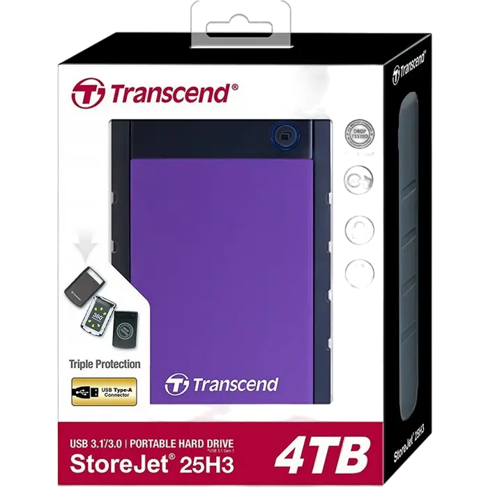 Внешний портативный жесткий диск Transcend StoreJet 25H3P 4 ТБ Фиолетовый